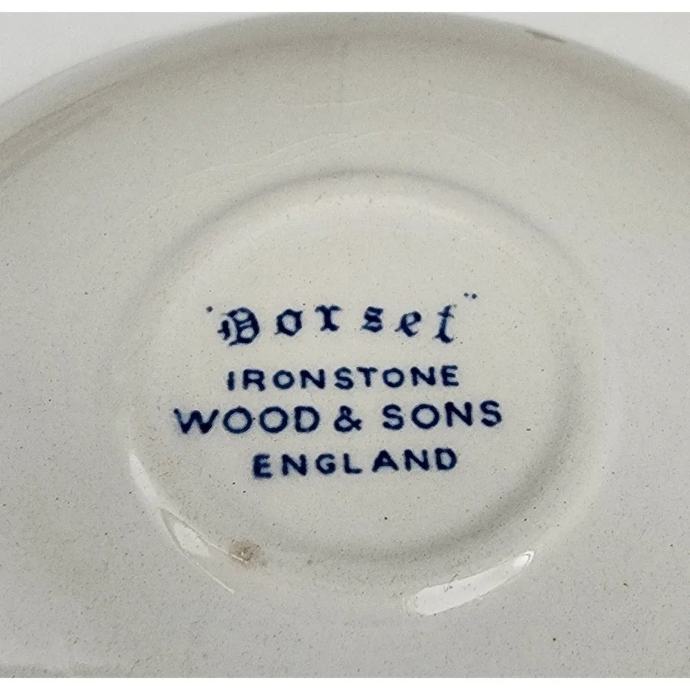 Wood's England Dorset Tea Cup Saucers 5pc Blue White Floral Vintage Transferware